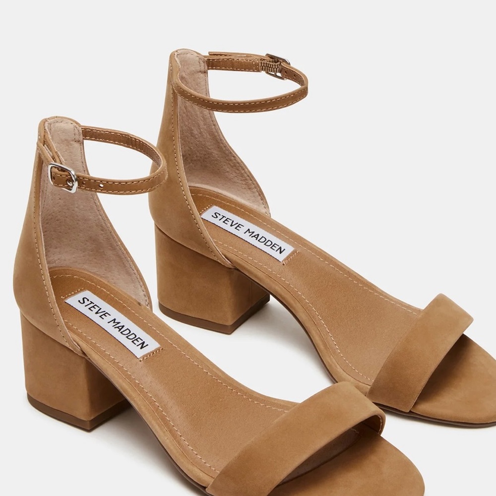Steve Madden Tan Block Suede Heel Sandals